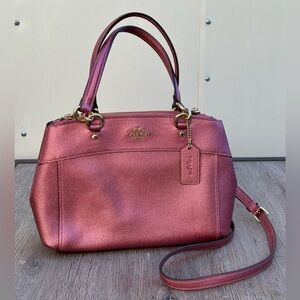 COACH F25928 Brooke Crossgrain Leather Crossbody Metallic Pink/Blush Purse